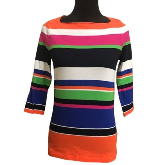 LAUREN Ralph Lauren Women's Striped Multi Color Top 3/4 Sleeves Size Medium - Picture 2 of 7